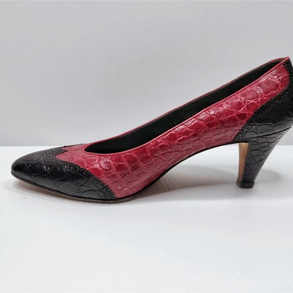 80s Gucci Croc Spectator Classic Heeled Pump Red Black Size 39.5 - Picture 2 of 10